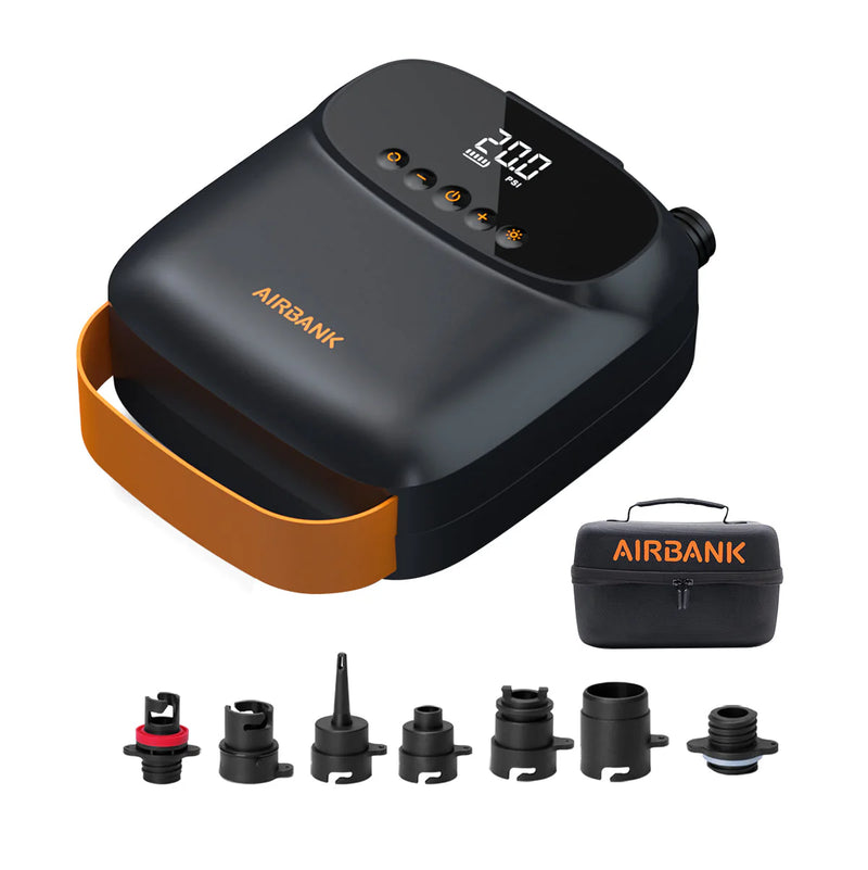 Bomba elétrica Airbank com display digital e bicos, ideal para inflar kitesurf e wing, Orca Sports