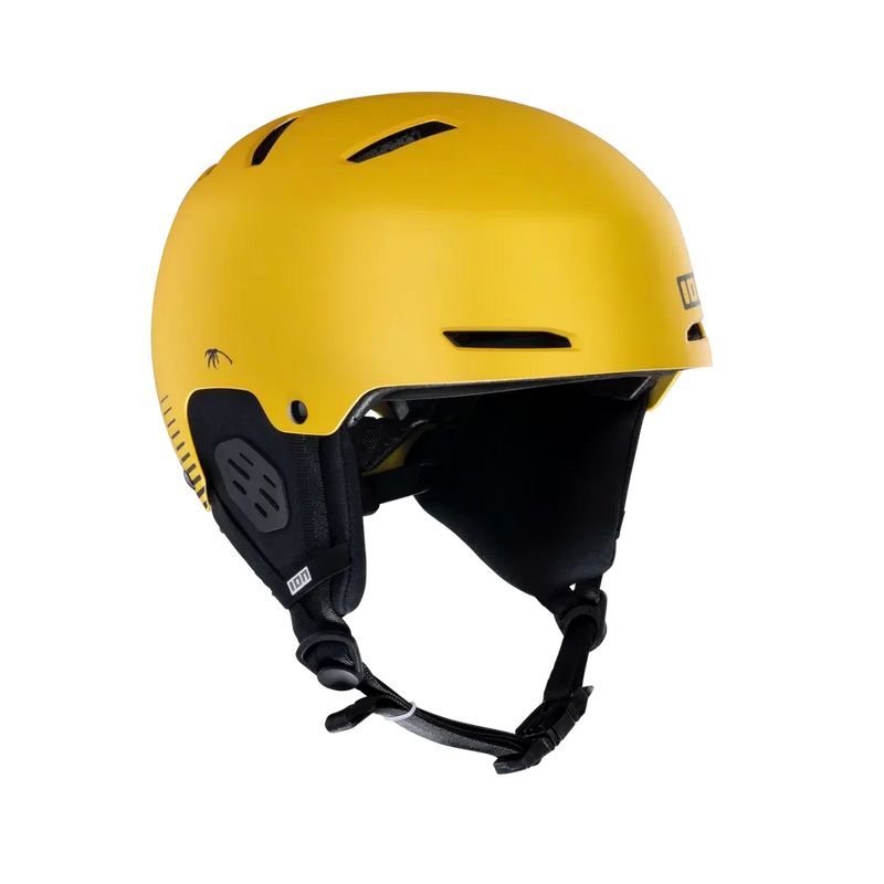 Capacete esportivo amarelo moderno Orca Sports, com ventilação e viseira para kitesurf ou wing.