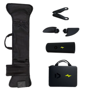 Kit completo de acessórios para kitesurf Orca Sports com bolsa, quilhas e case preto.