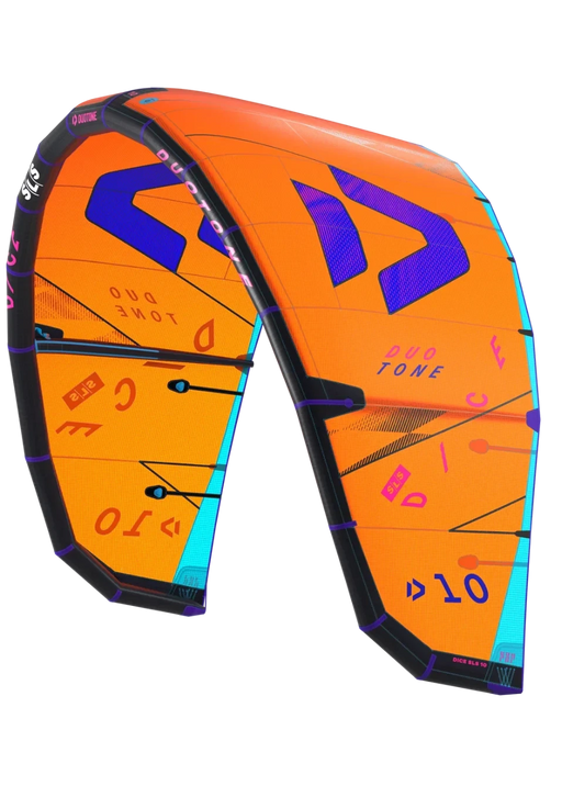 Pipa de kitesurf Duotone Dice laranja e azul, equipamento esportivo na Orca Sports.