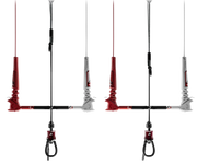 Barras de controle para kitesurf Orca Sports em diferentes tamanhos e cores, fundo preto.