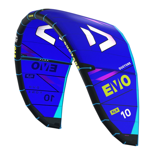 Pipa de kitesurf Duotone EVO SLS azul, modelo 10m, destaque para esportes aquáticos Orca Sports