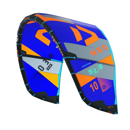 Pipa de kitesurf Duotone Neo SLS azul e laranja, equipamento esportivo Orca Sports