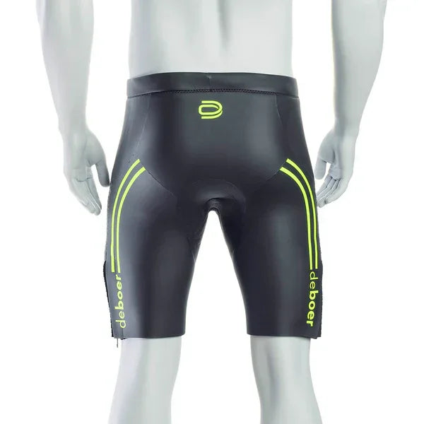 Bermuda de neoprene preto deboer para triathlon vista traseira, linha Orca Sports.