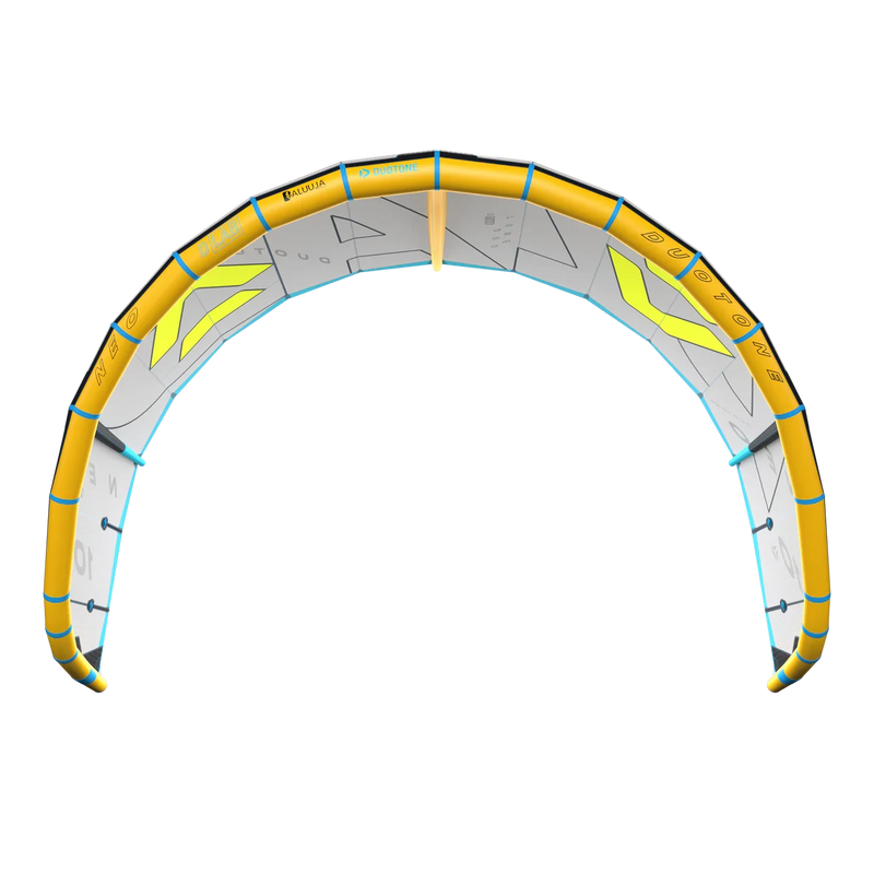 Pipa de kitesurf Duotone Neo 2025 amarela e cinza, vista frontal, Orca Sports