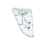 Pipa de kitesurf Duotone Rebel SLS branca com detalhes em azul e verde, modelo 10m, Orca Sports