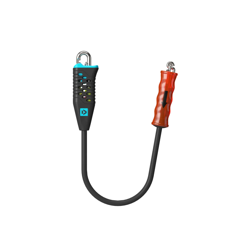 Leash para kitesurf Duotone com detalhes em preto, azul e laranja, vendido na Orca Sports.