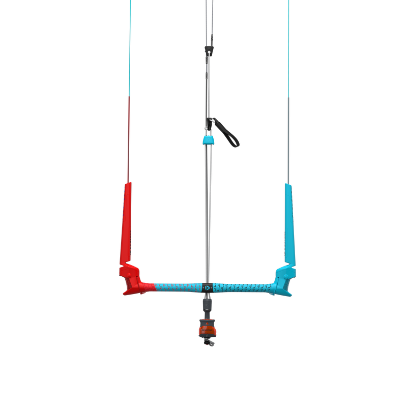Barra de controle para kitesurf nas cores azul e vermelha, produto Orca Sports