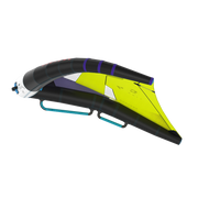 Ala de kitesurf inflável preta e amarela Orca Sports, vista lateral, para esportes aquáticos