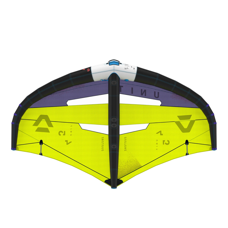 Asa wing esportiva Duotone amarela e roxa para kitesurf, destaque em Orca Sports