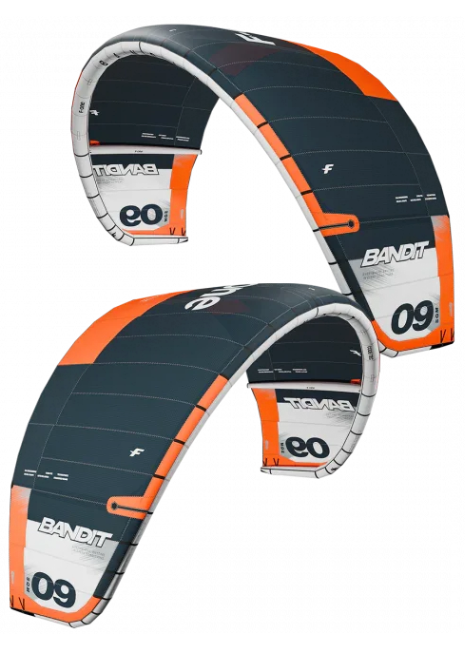 Pipa de kitesurf Bandit 09 laranja e preta, produto Orca Sports, para velejo e performance