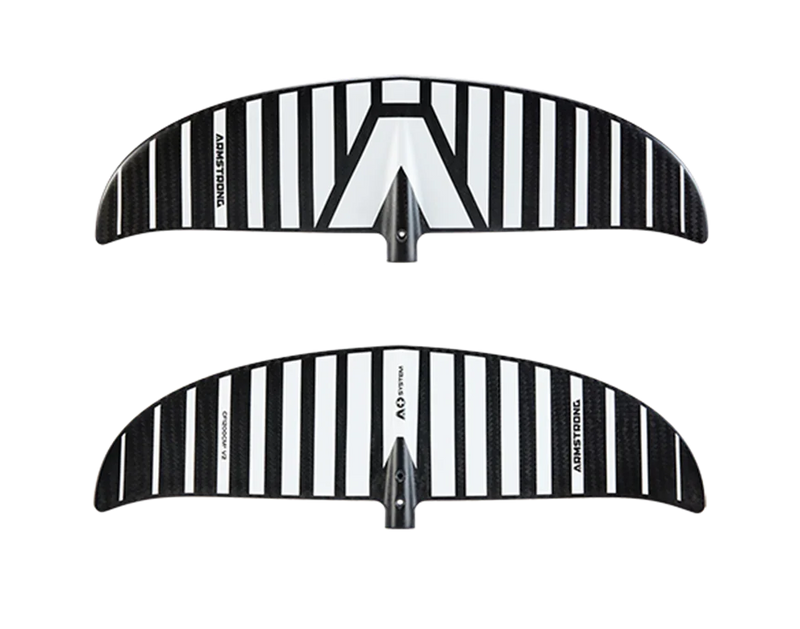 Asa para wingfoil Armstrong CF1200 preta e branca, vista superior e inferior, Orca Sports
