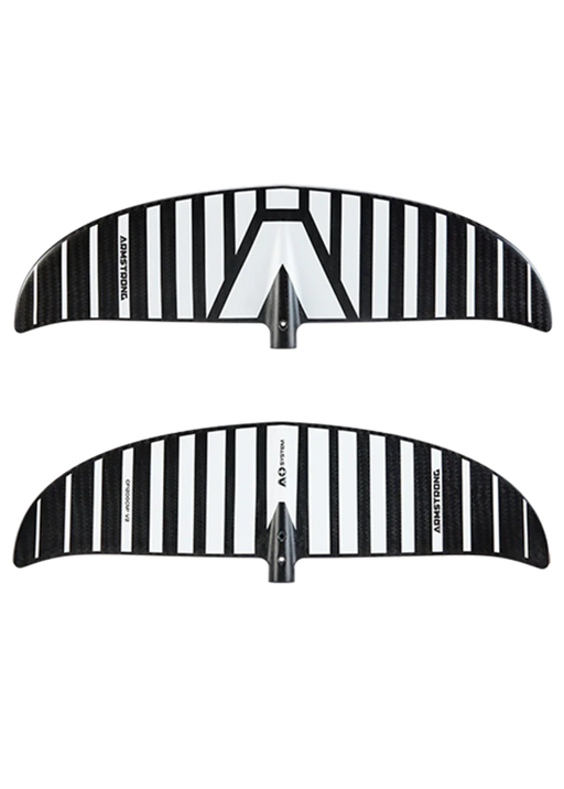 Asa para wingfoil Armstrong CF1200 preta e branca, vista superior e inferior, Orca Sports