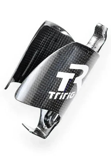Suporte de caramanhola de carbono TriRig para bicicletas de triathlon, destaque preto com logo.
