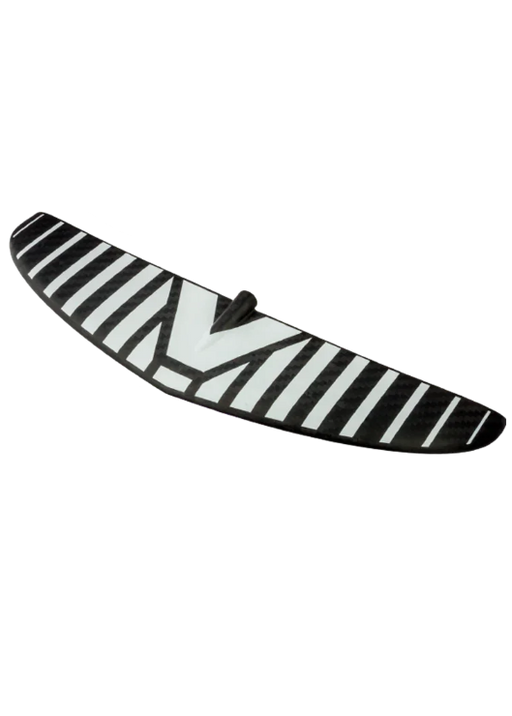 Asa dianteira de foil carbono para wing foil Orca Sports, com listras brancas e pretas.