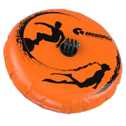 Disco inflável laranja para GoPro com ilustrações de surfista e mergulhador, acessório Orca Sports