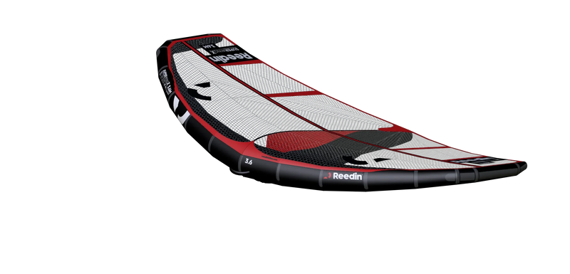 Asa de wingfoil Reedin SuperWing X3 preta e vermelha, produto para kitesurf da Orca Sports