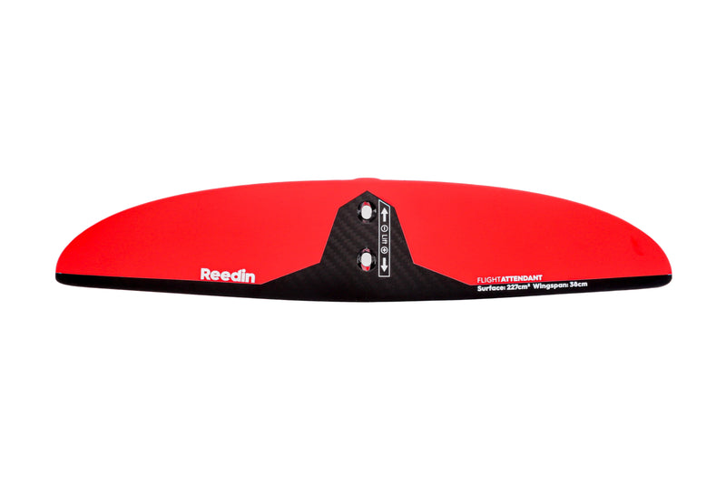 Estabilizador traseiro Reedin para kitesurf em carbono e vermelho, peça para foil Orca Sports.